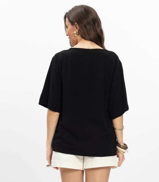 T- shirt em V Feminina Endless Preto