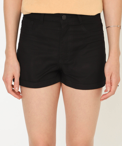 Short Feminino Sarja Barra Dobrado Uber Jeans Preto