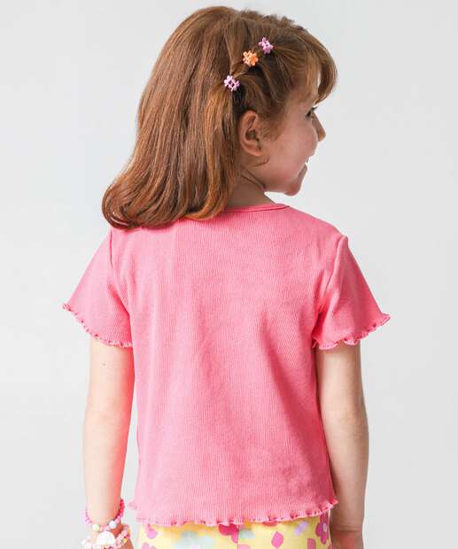 Blusa Infantil Canelada Manga Curta Marisa Tam 4 a 10 Rosa