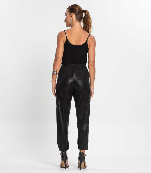 Calça De Malha Plissada Feminina Endless Preto