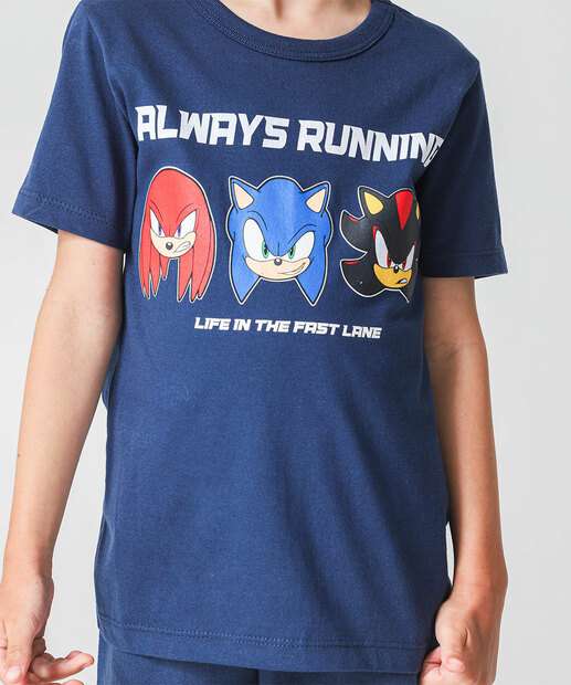 Conjunto Infantil Manga Curta Sonic Tam 4 a 10 Azul