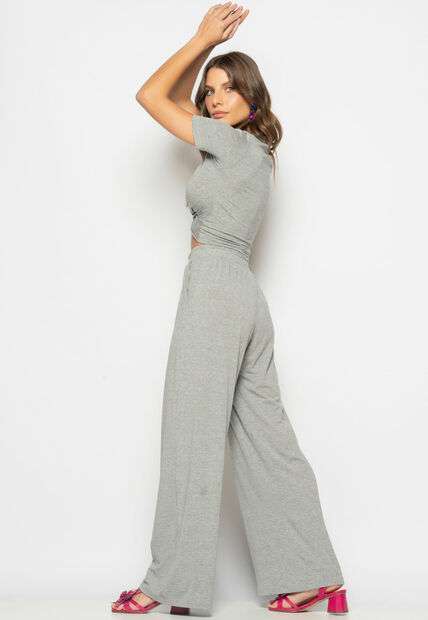 Conjunto Cropped Nó e Wide Leg Malha Mescla Salvatore