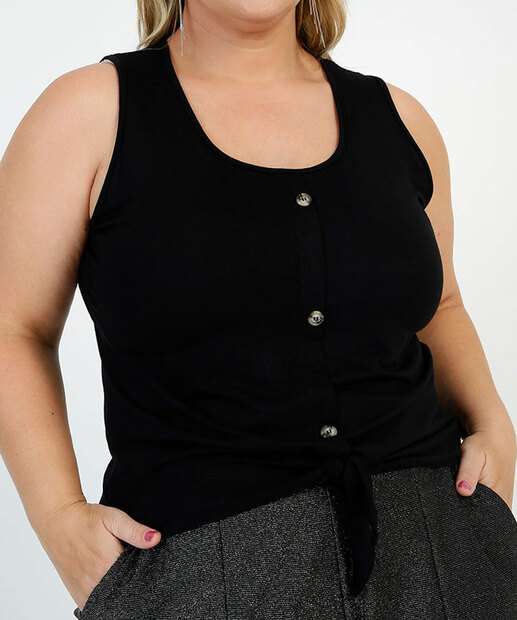 Blusa Regata Plus Size Feminina Botões Amarração 