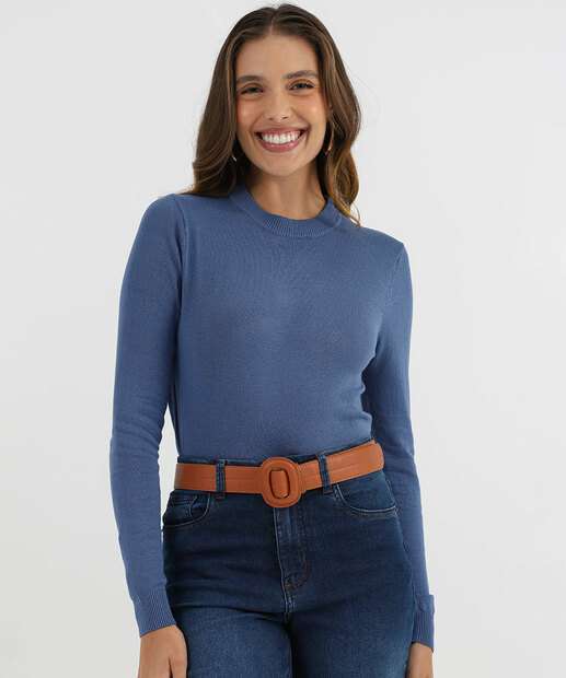 Image_Suéter Feminino Liso Gola Careca Marisa Azul