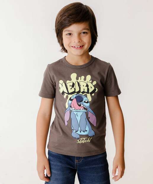 Camiseta Infantil Manga Curta Stitch Disney Tam 4 a 10