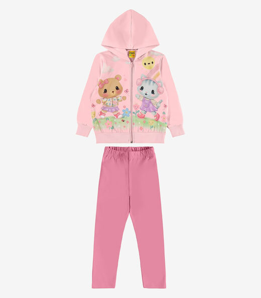 Conjunto Jaqueta com Capuz e Legging Rovi Kids Rosa