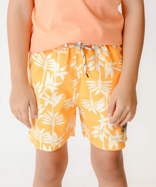 Bermuda Infantil Estampa Folhagem MR Tam 4 a 10 Laranja