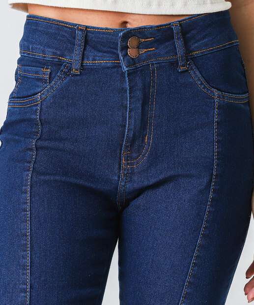 Calça Jeans Flare Feminina Botão Duplo Azul
