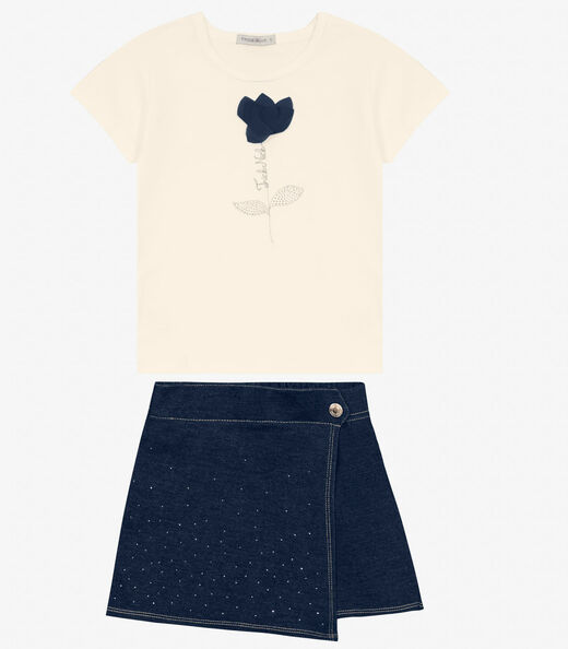 Conjunto Infantil Blusa com Shorts Saia Trick Nick Off White