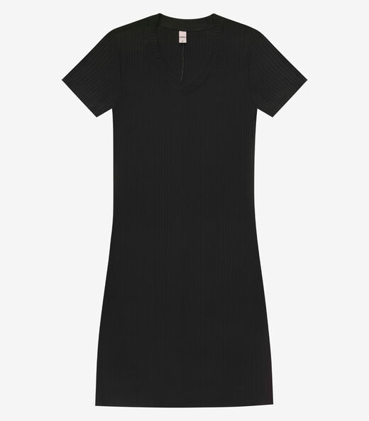 Vestido Feminino Em Ribana Canelada Rovitex Preto