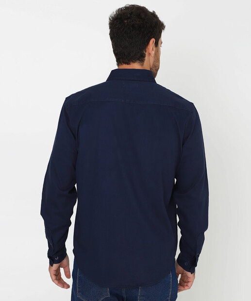 Camisa Masculina Sarja Manga Longa MR Azul 