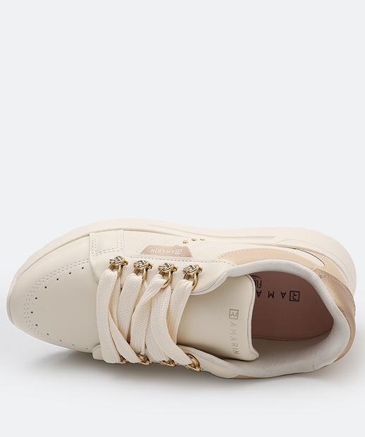 Tênis Feminino Casual Recorte Ramarim Bege