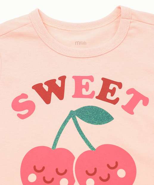 Camiseta Infantil Cerejas Manga Longa Marisa Tam 1 a 3 Rosa