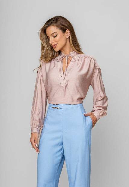 Image_Blusa Alfaiataria Com Gola V Laço Rosa Salvatore