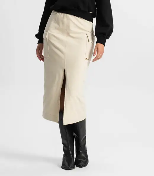 Saia Midi Cargo Feminino Rovitex Bege