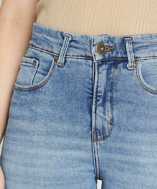 Calça Jeans Wide Leg Feminina Bolsos Marisa
