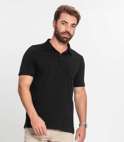 Polo Masculina Com Bolso Cotton Leve Diametro Preto