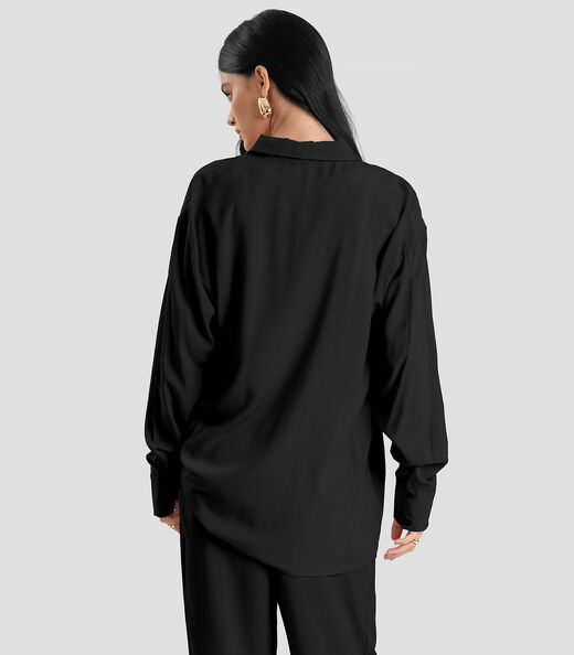 Camisa Feminina Oversized em Tecido Dianna Preto