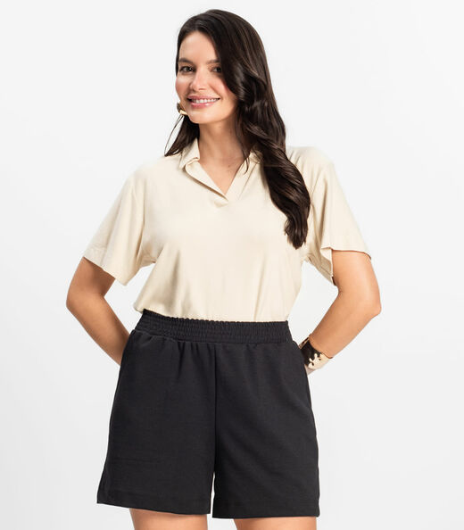 Image_Blusa Feminina Manga Curta em Visco Rovitex Bege