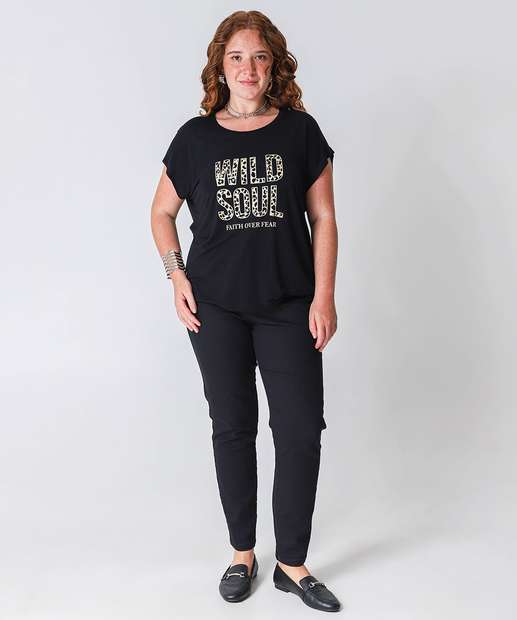 Blusa Plus Size Feminina Estampa Frontal Marisa Off White