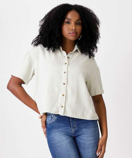 Camisa Feminina Sarja Botões Manga Curta Marisa