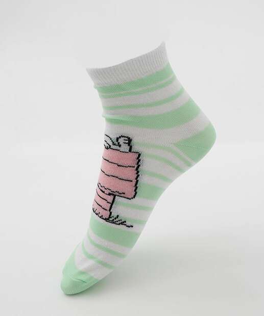 Kit 2 Meias Infantil Soquete Estampa Snoopy Rosa