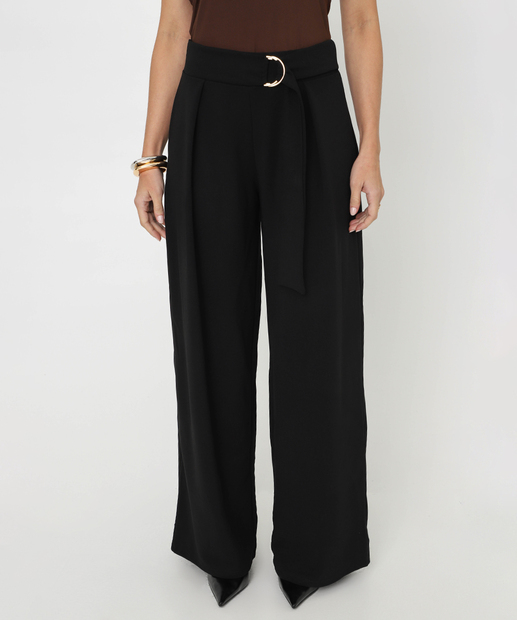 Calça Feminina Wide Leg Cinto Marisa Preto