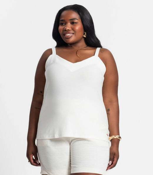 Image_Blusa De Alça Feminina Plus Size Secret Glam Bege