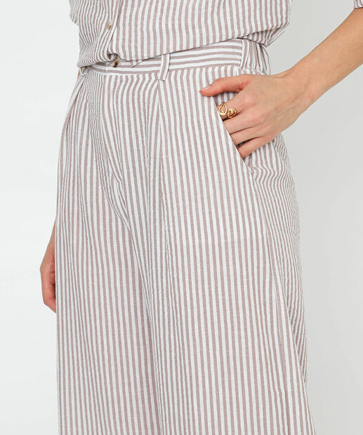 Calça Wide Leg Feminina Alfaiataria Listrada Marisa Off White