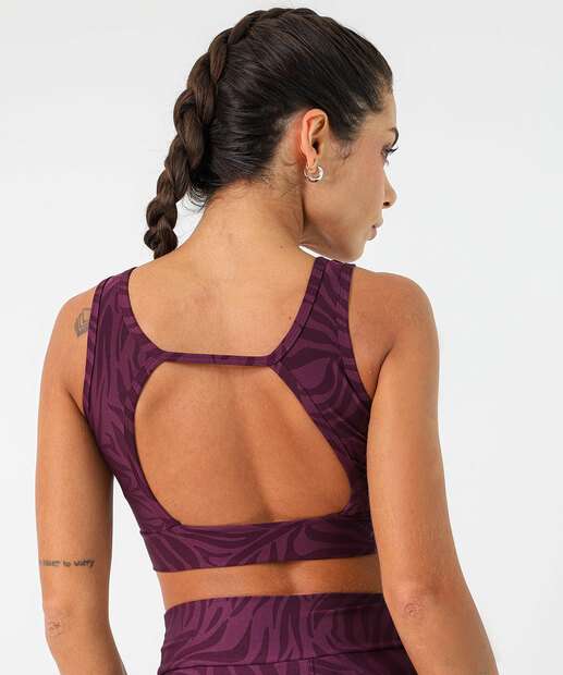 Top Fitness Vazado Animal Print Marisa Roxo