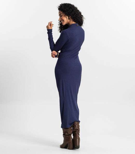 Vestido Manga Longa Feminino Rovitex Azul