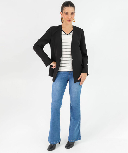 Blusa Feminina Viscolycra Listrada Manga Curta Vazada Marisa