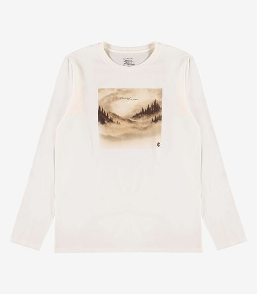 Camiseta Manga Longa Com Estampa Diametro Bege