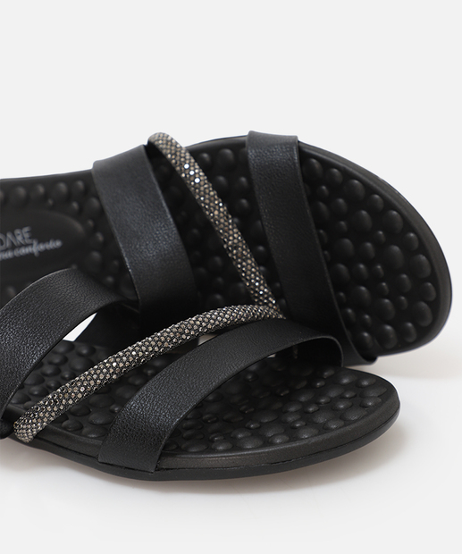 Rasteirinha Feminina Strass Modare Preto