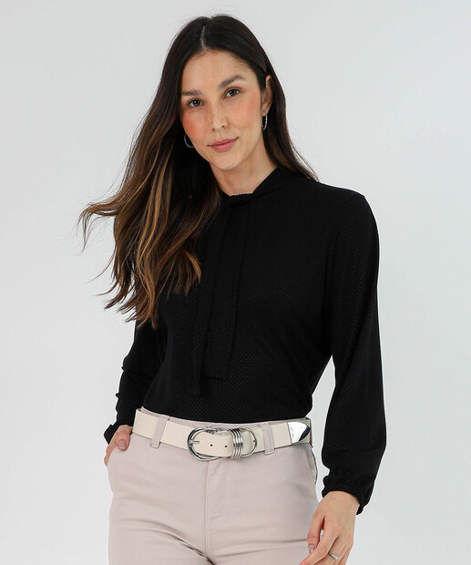 Image_Blusa Feminina Amarração Manga Longa Marisa Preto