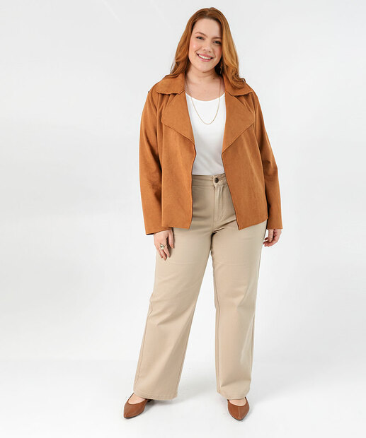 Jaqueta Plus Size Feminina Biker Suede Marisa Bege