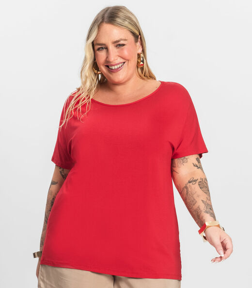 Blusa Manga Curta Feminina Plus Size Secret Glam Vermelho