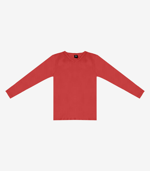 Blusa Manga Longa Decote V Básica Select Laranja