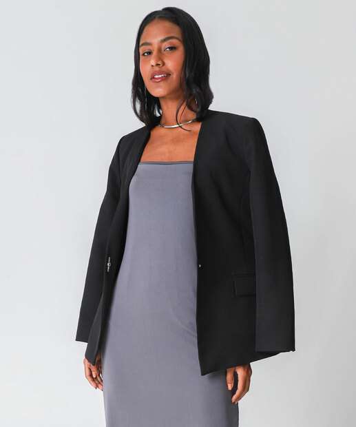 Vestido Longo Feminino Fenda Alças Finas Marisa Cinza