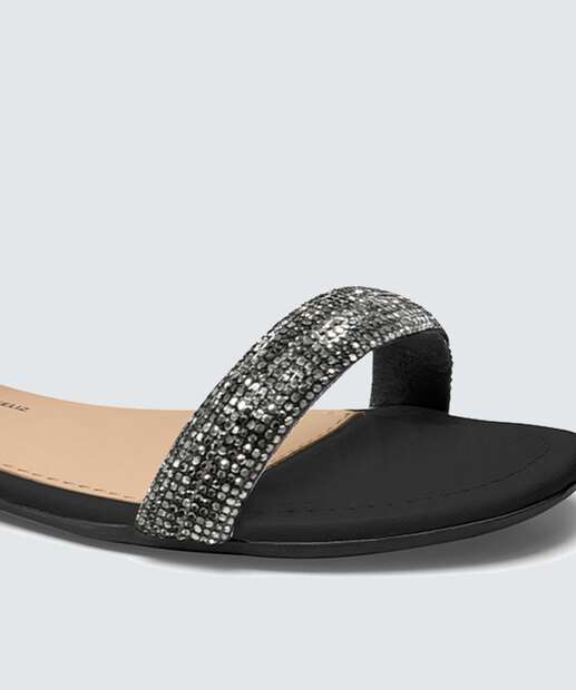 Sandália Feminina Rasteira Strass Amarração Dakota 