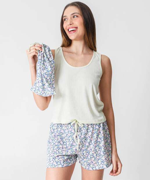Image_Pijama Feminino Estampa Flores Sem Manga Verde Marisa