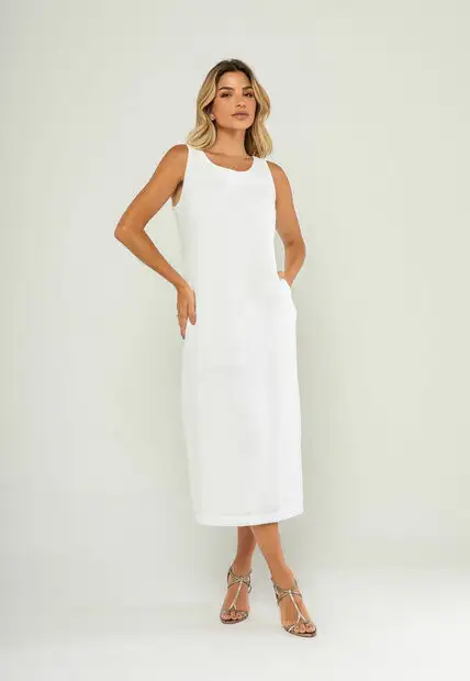 Vestido Midi Regata E Recorte Posterior Branco Salvatore