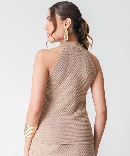 Blusa Feminina Halter Neck Gola Alta Marisa Bege