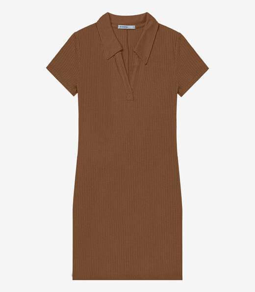 Vestido De Ribana Canelado Feminino Endless Marrom