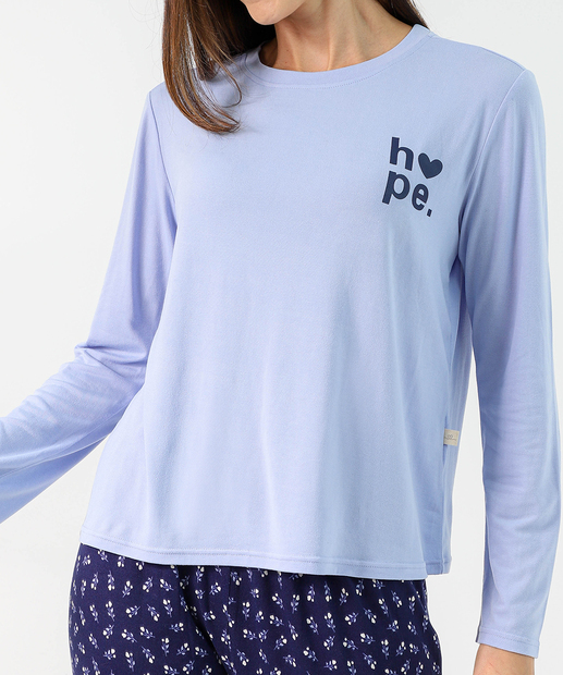 Pijama Feminino Estampado Manga Longa Marisa Azul