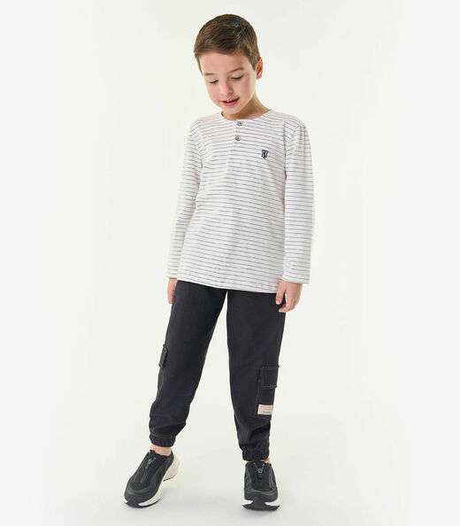 Camiseta Infantil Masculina Manga Longa Trick Nick Bege