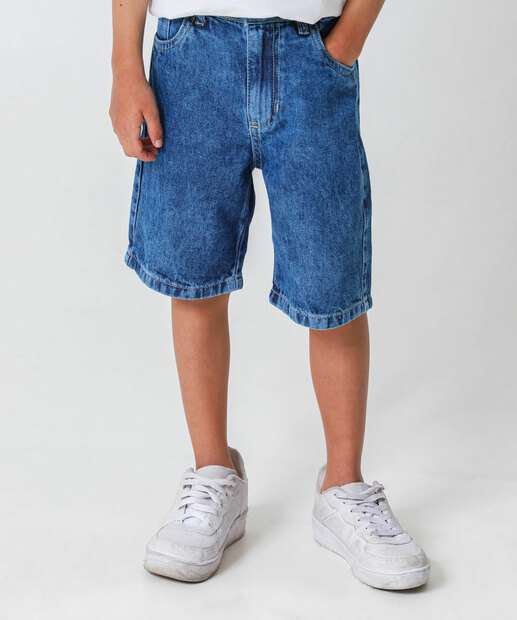 Bermuda Infantil Jeans Bolso Tam 04 a 08 Azul