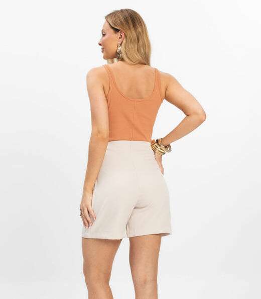 Shorts Feminino Alfaiataria Cós Reto Renaluci Bege