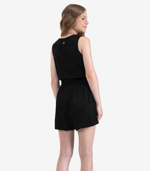 Shorts Juvenil Feminino em Slub Acetinado Minty Preto