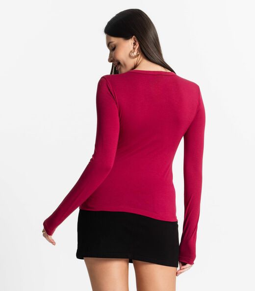 Blusa Manga Longa Decote V Básica Select Vermelho